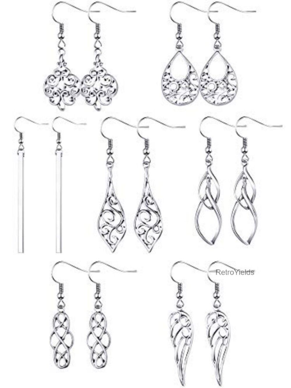 7 Pairs Celtic Knot Dangle Earrings Silver Tone Boho Fashion for Women